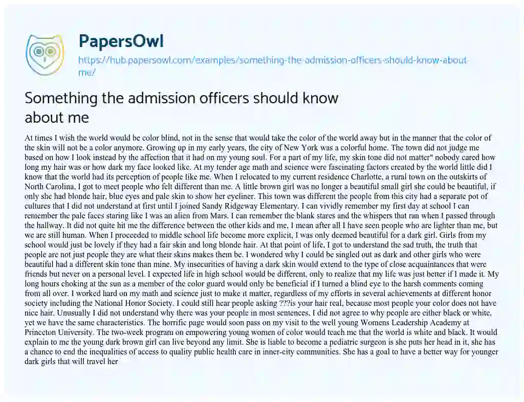 Essay on Something the admission officers should know about me