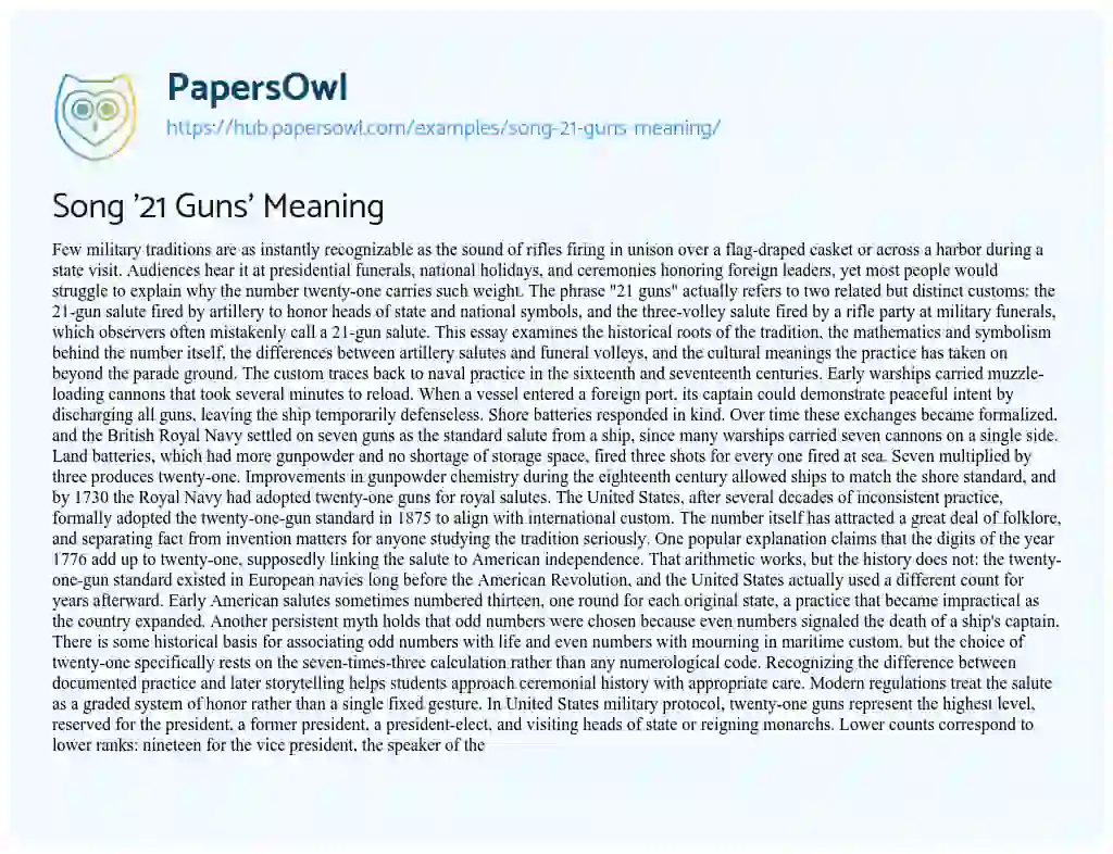Essay on Song ’21 Guns’ Meaning