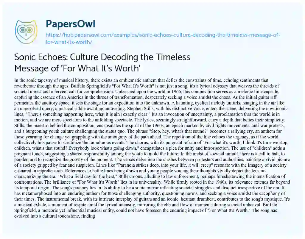 Essay on Sonic Echoes: Culture Decoding the Timeless Message of ‘For What It’s Worth’