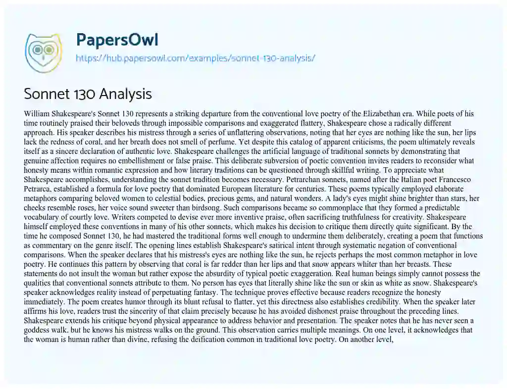 Essay on Sonnet 130 Analysis
