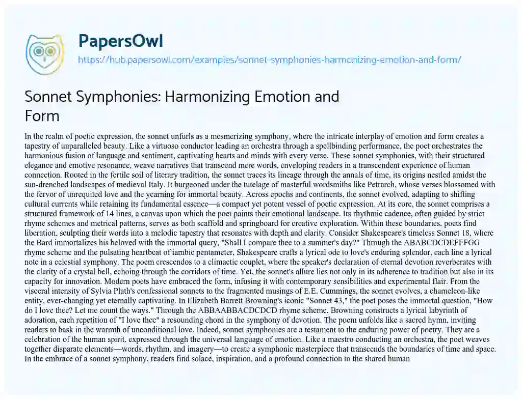 Essay on Sonnet Symphonies: Harmonizing Emotion and Form