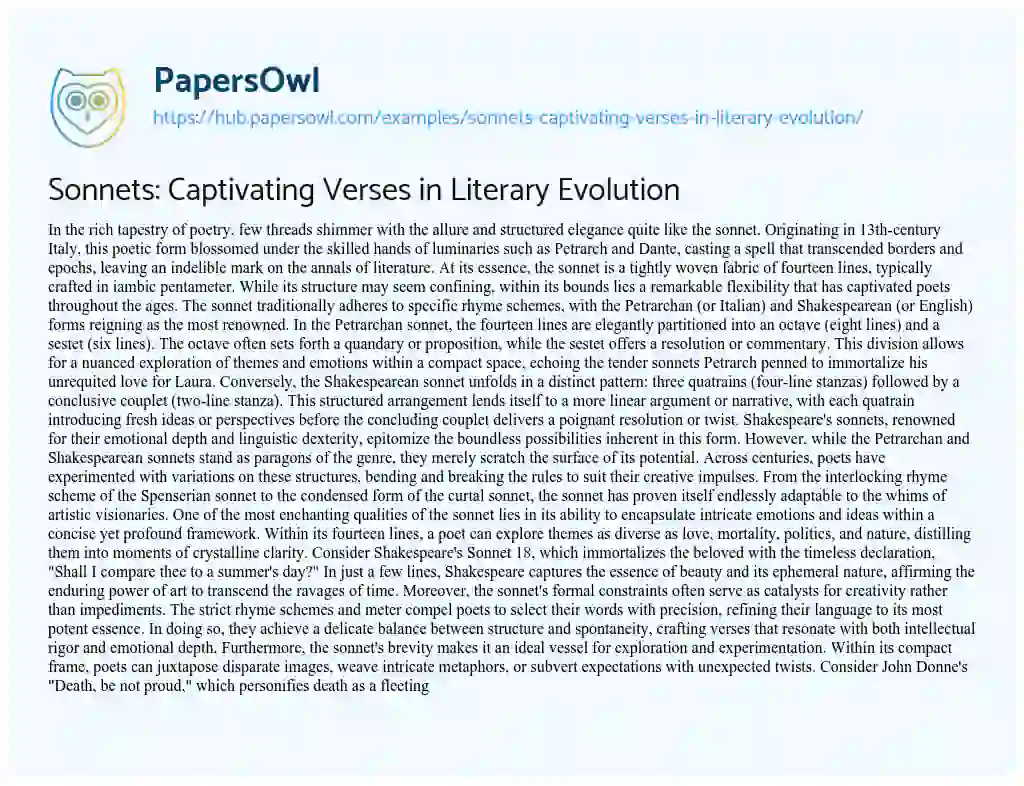 Essay on Sonnets: Captivating Verses in Literary Evolution