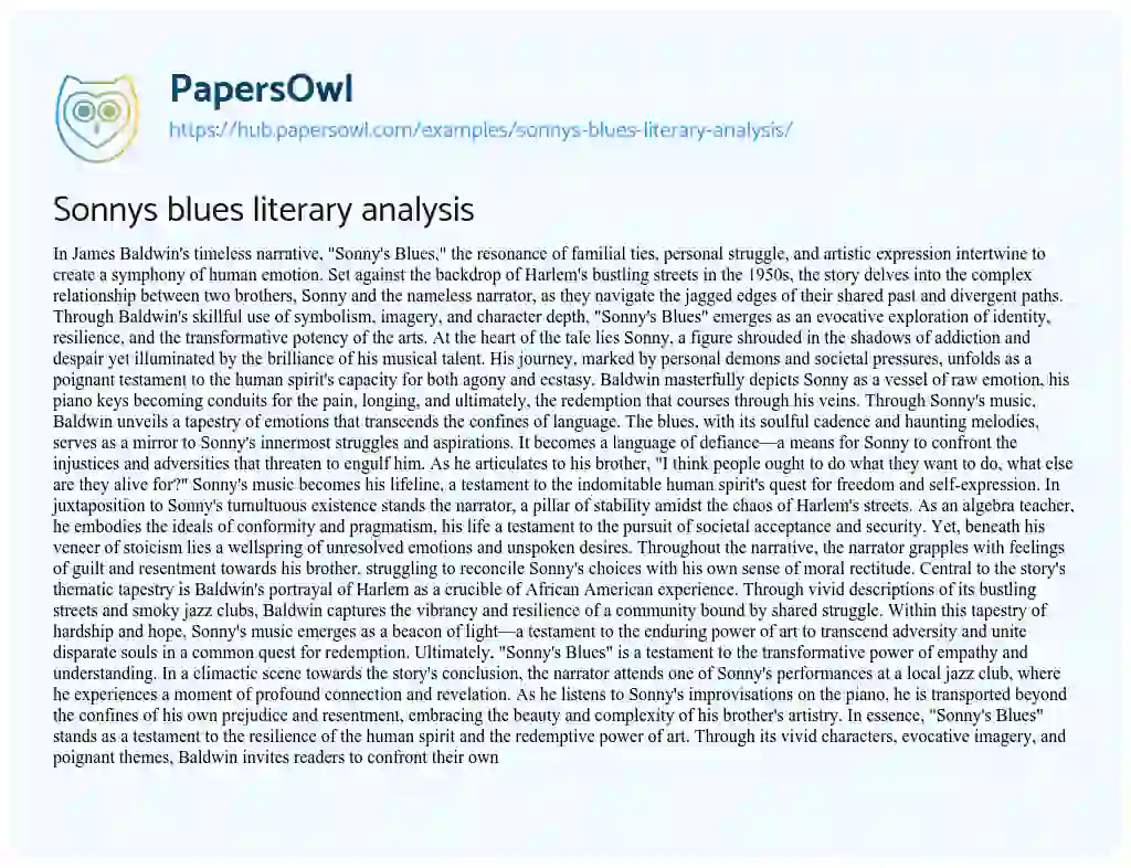 Essay on Sonnys blues literary analysis