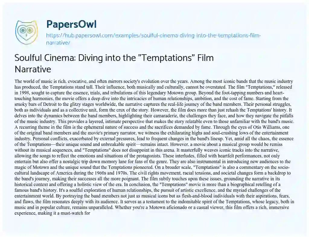 Essay on Soulful Cinema: Diving into the “Temptations” Film Narrative