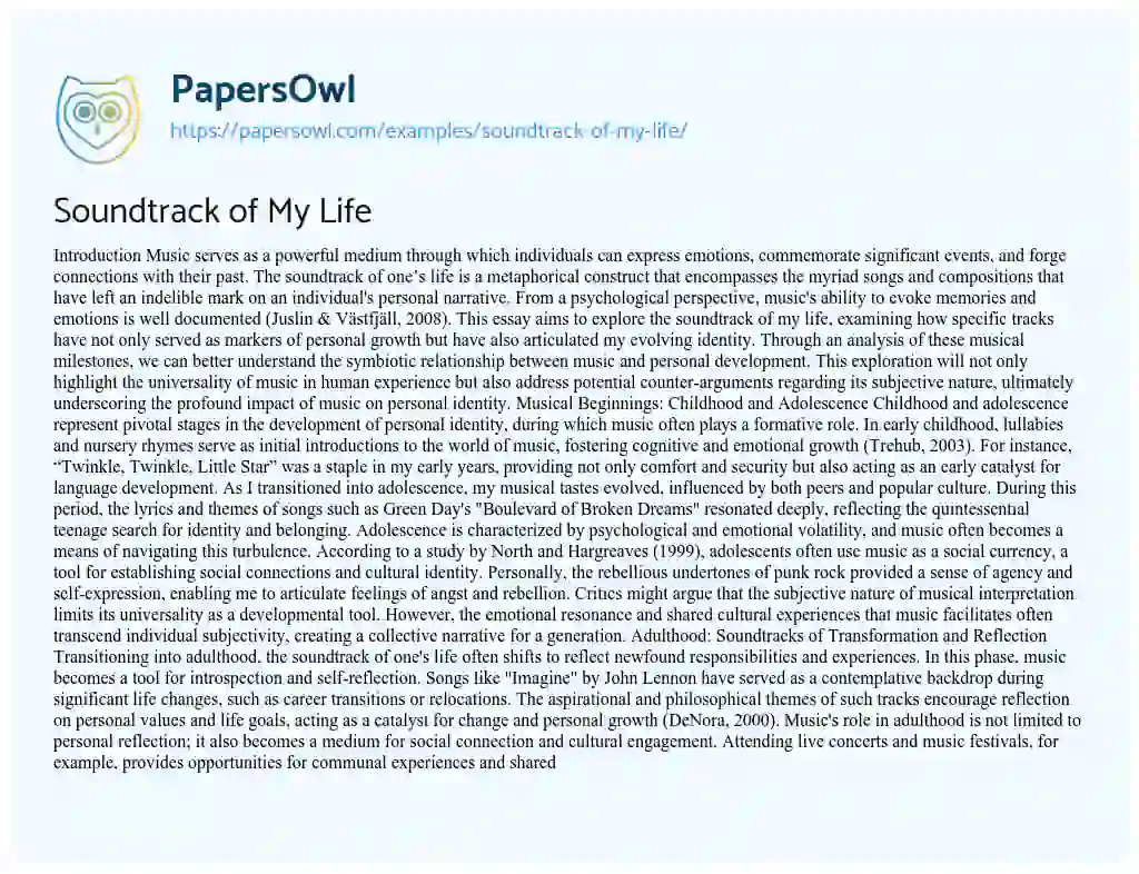 Essay on Soundtrack of My Life