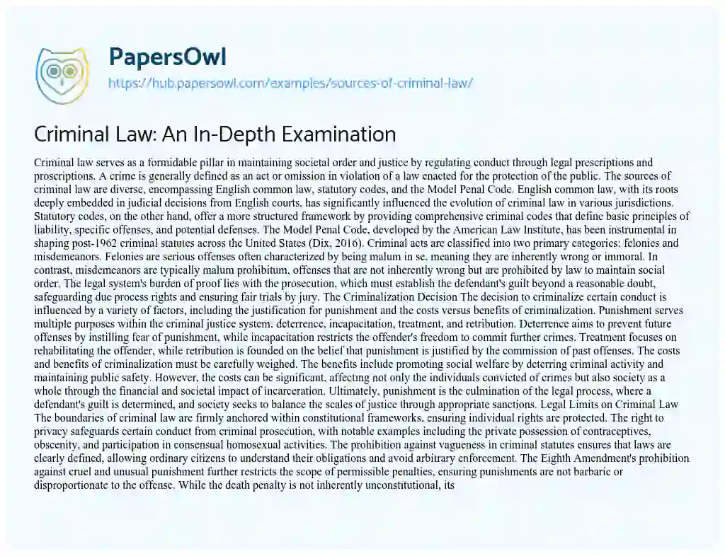 Essay on Criminal Law: An In-Depth Examination