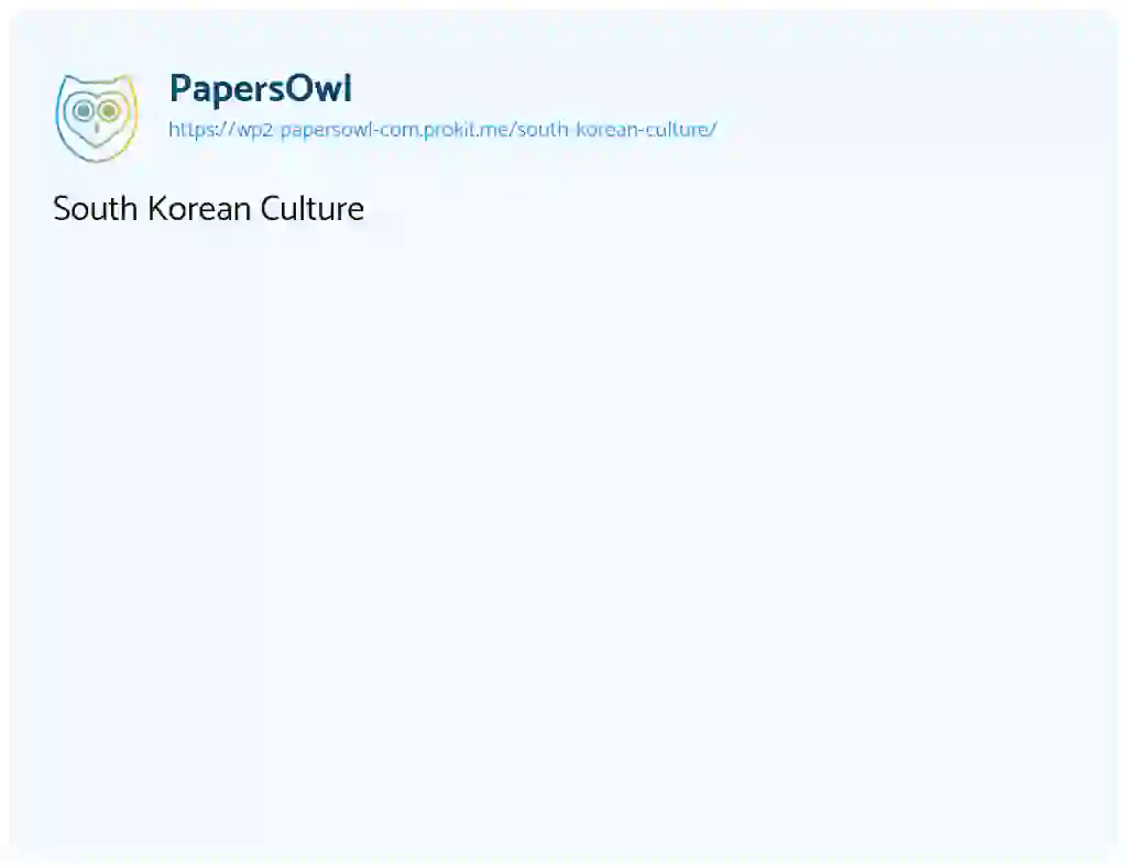 Essay on South Korean Culture