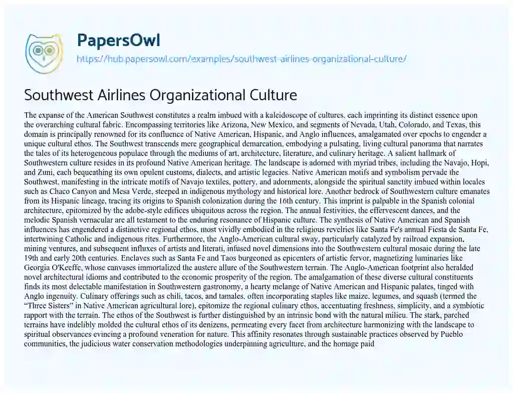 Essay on Southwest Airlines Organizational Culture
