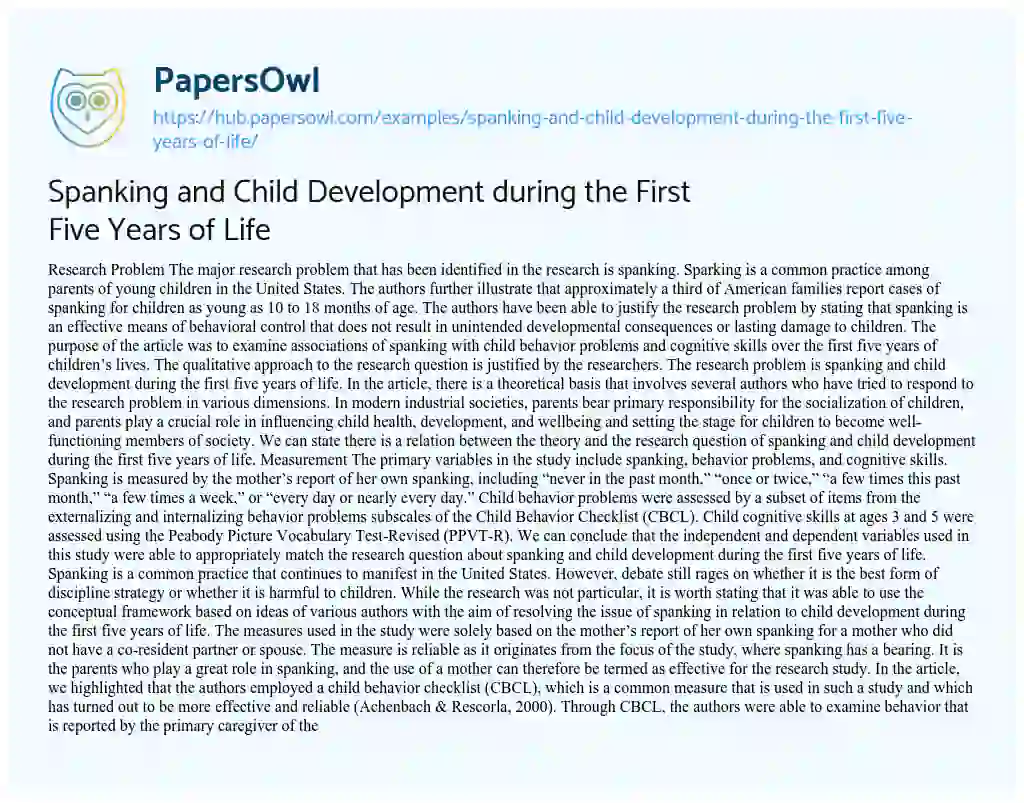 Essay on Spanking and Child Development during the First Five Years of Life