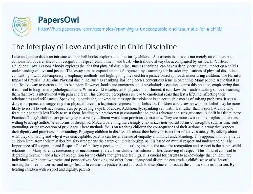 Essay on The Interplay of Love and Justice in Child Discipline