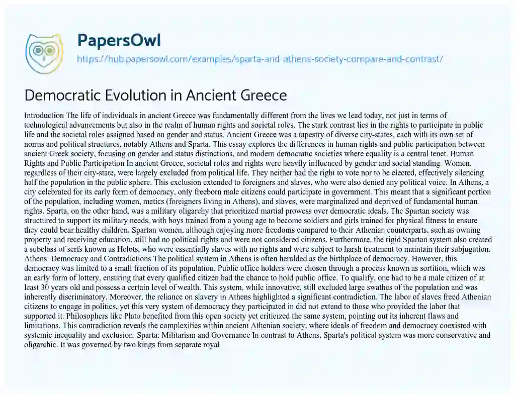 Essay on Democratic Evolution in Ancient Greece