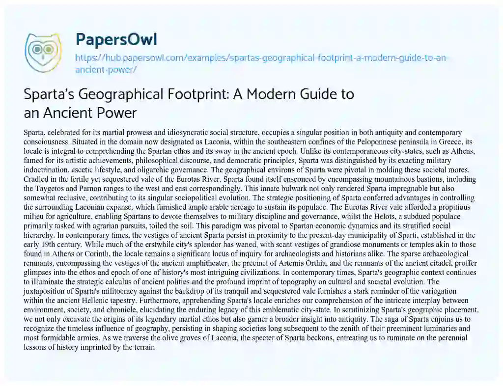 Essay on Sparta’s Geographical Footprint: A Modern Guide to an Ancient Power