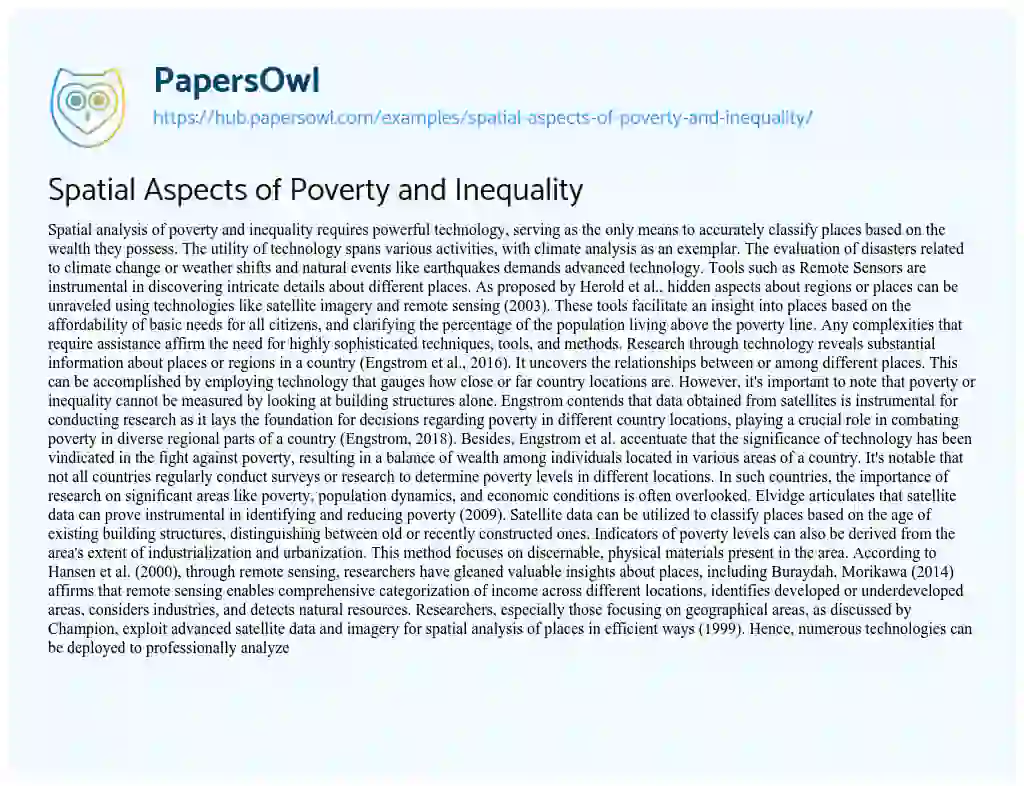 Essay on Spatial Aspects of Poverty and Inequality
