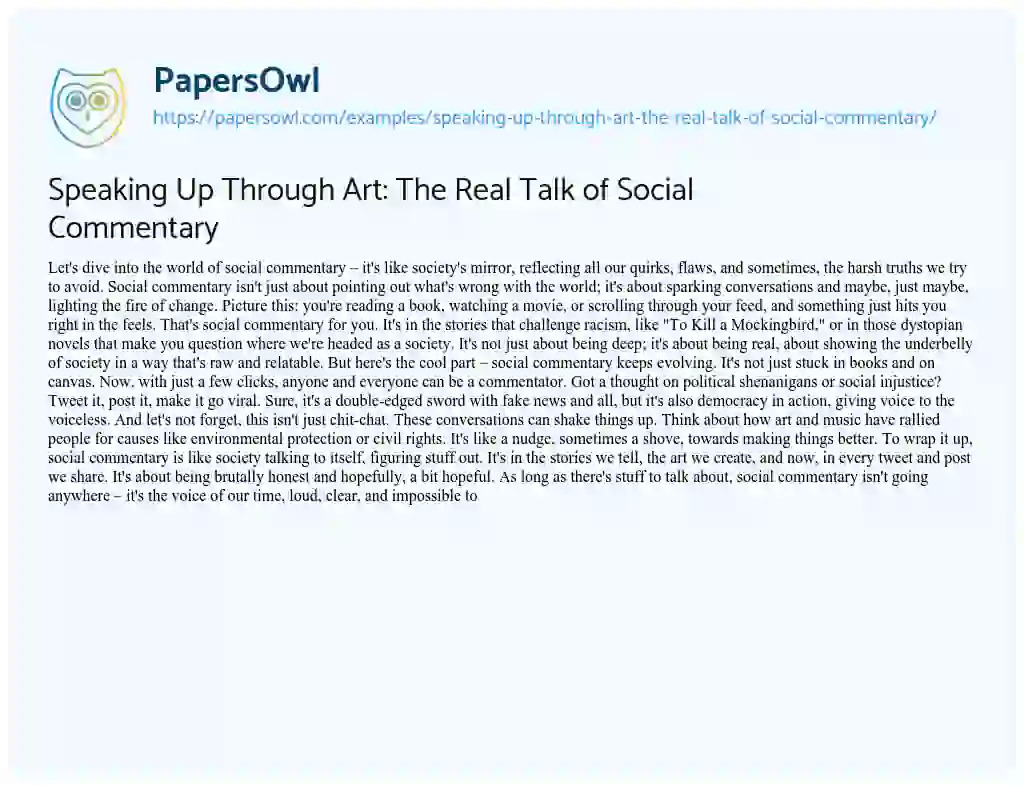 Essay on Speaking Up Through Art: The Real Talk of Social Commentary