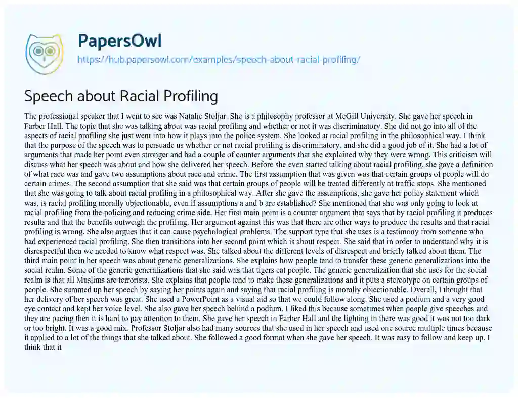 Essay on Speech about Racial Profiling