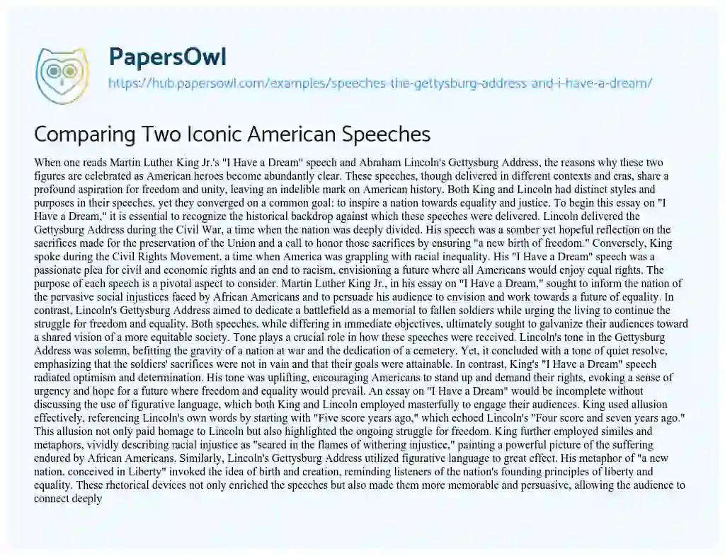 Essay on Comparing Two Iconic American Speeches