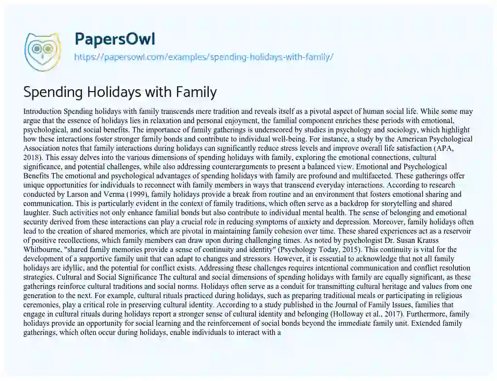 Essay on Spending Holidays with Family