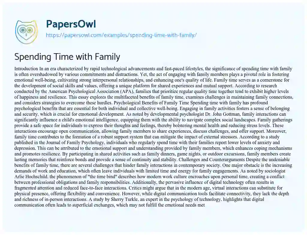 Essay on Spending Time with Family