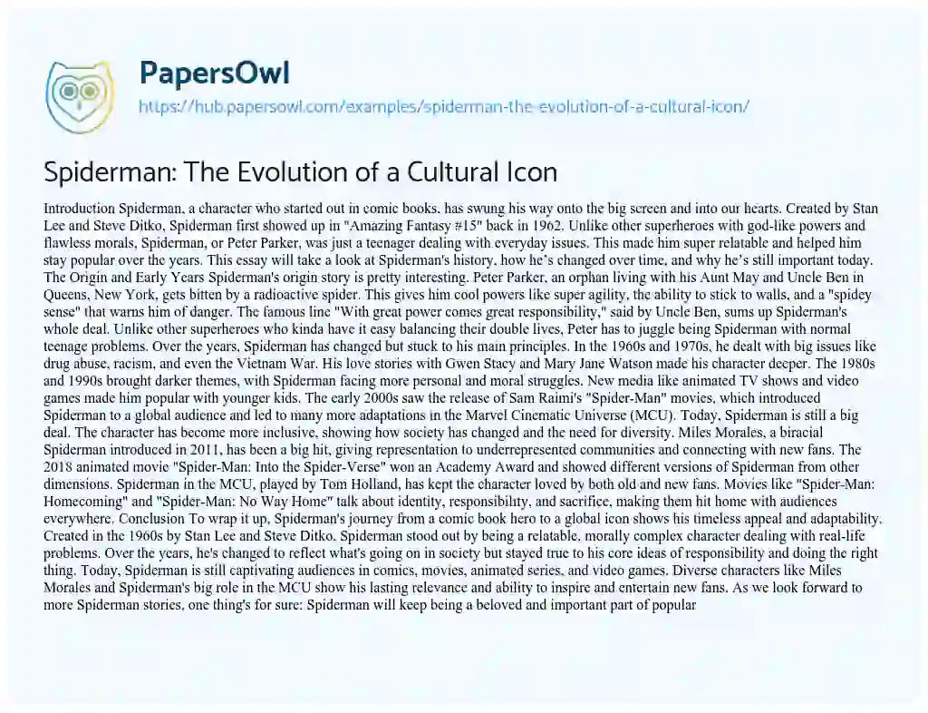 Essay on Spiderman: The Evolution of a Cultural Icon