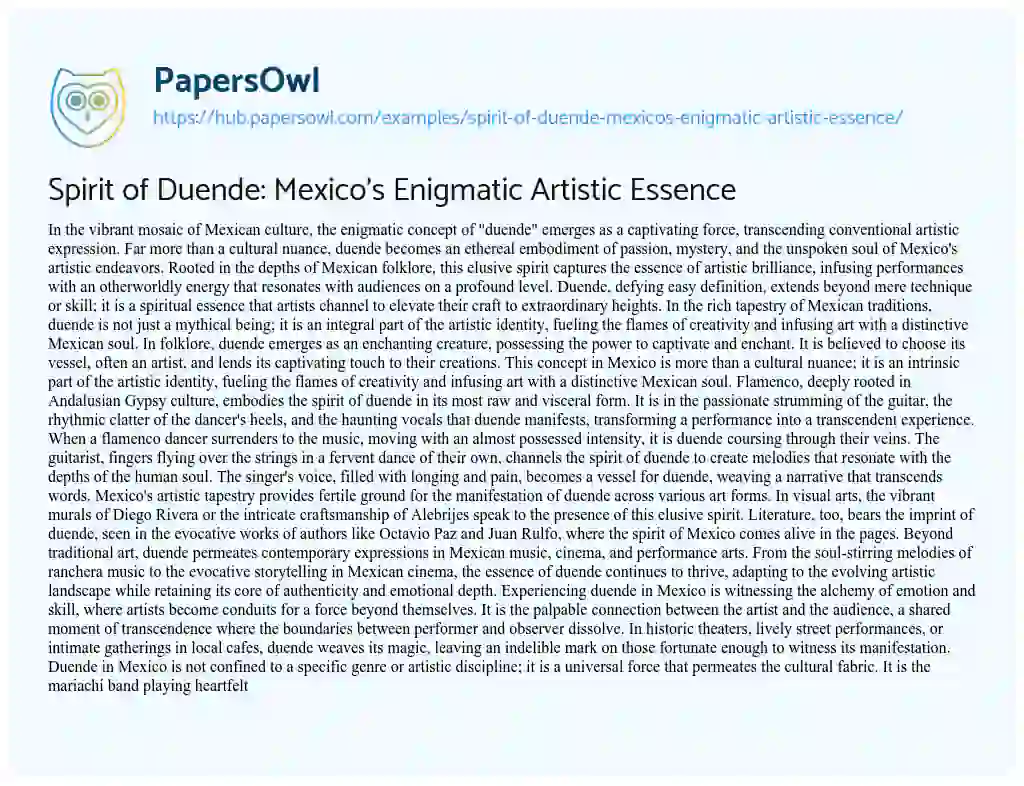 Essay on Spirit of Duende: Mexico’s Enigmatic Artistic Essence