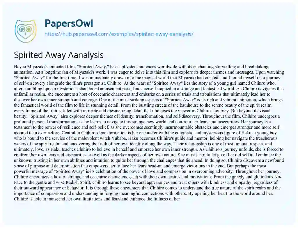 Essay on Spirited Away Aanalysis