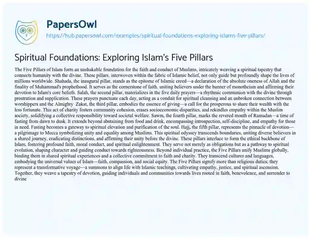 Essay on Spiritual Foundations: Exploring Islam’s Five Pillars