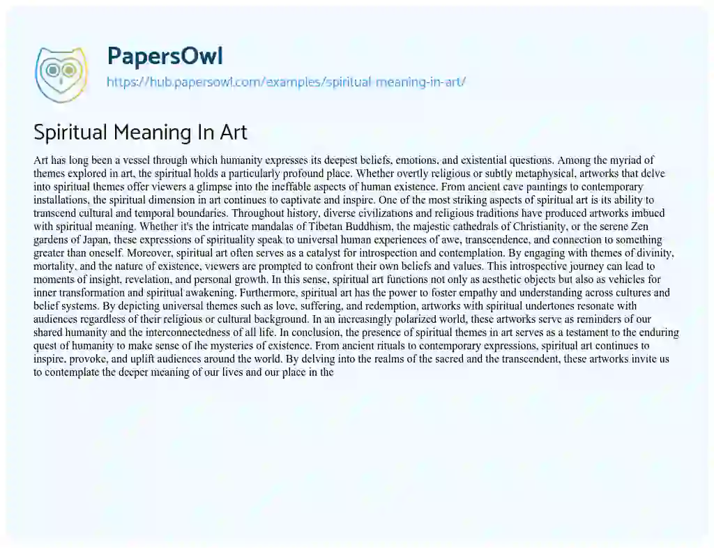 Essay on Spiritual Meaning In Art