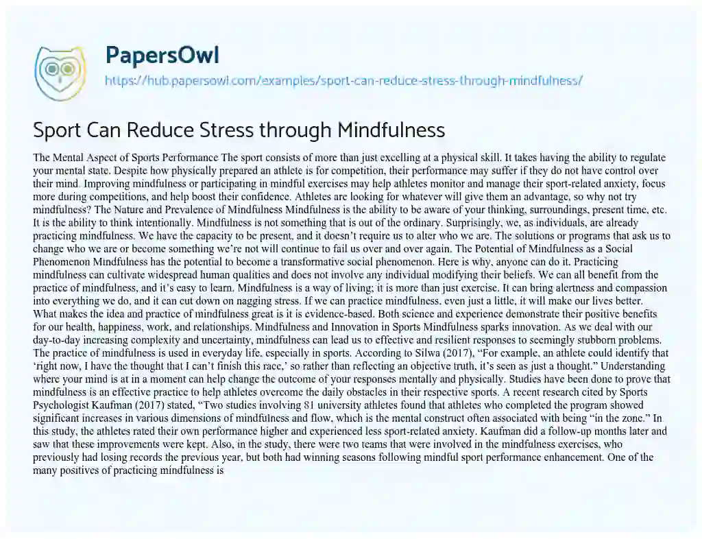 Essay on Sport Can Reduce Stress through Mindfulness