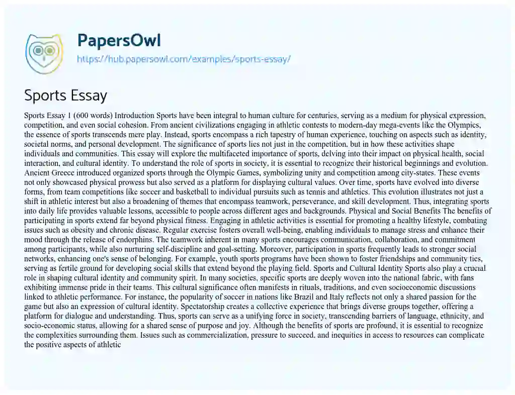 Essay on Sports Essay