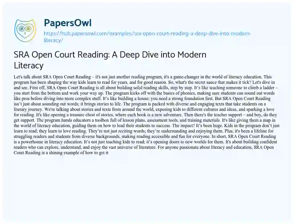 Essay on SRA Open Court Reading: A Deep Dive into Modern Literacy