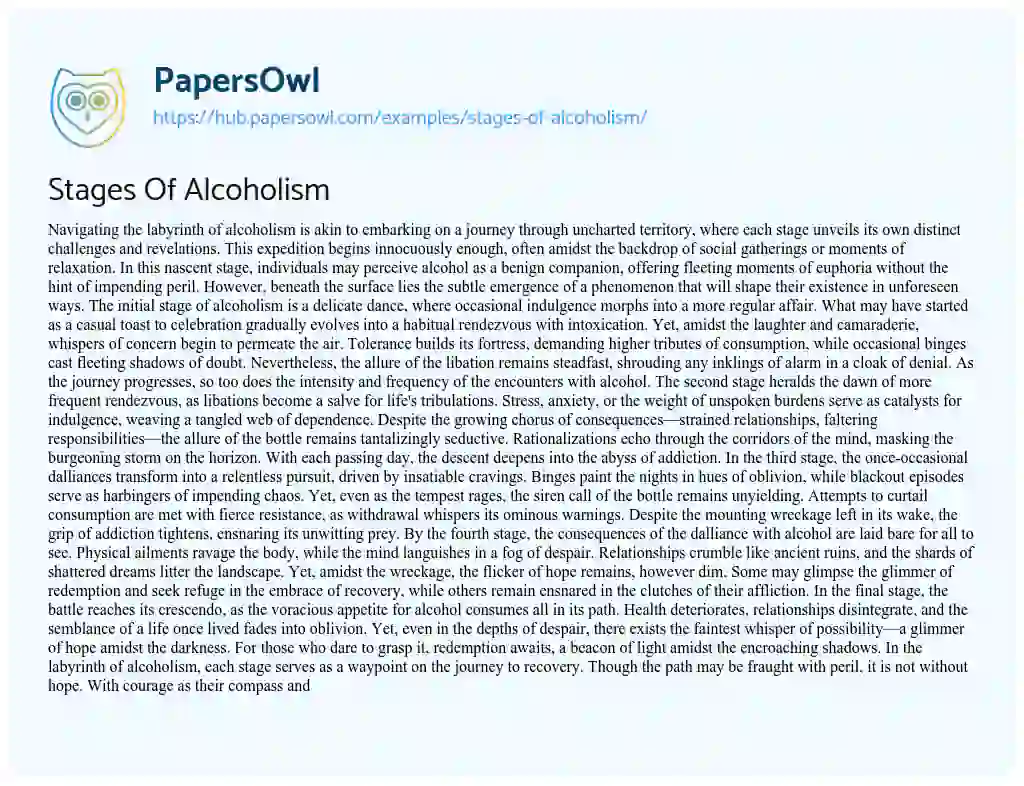 Essay on Stages Of Alcoholism