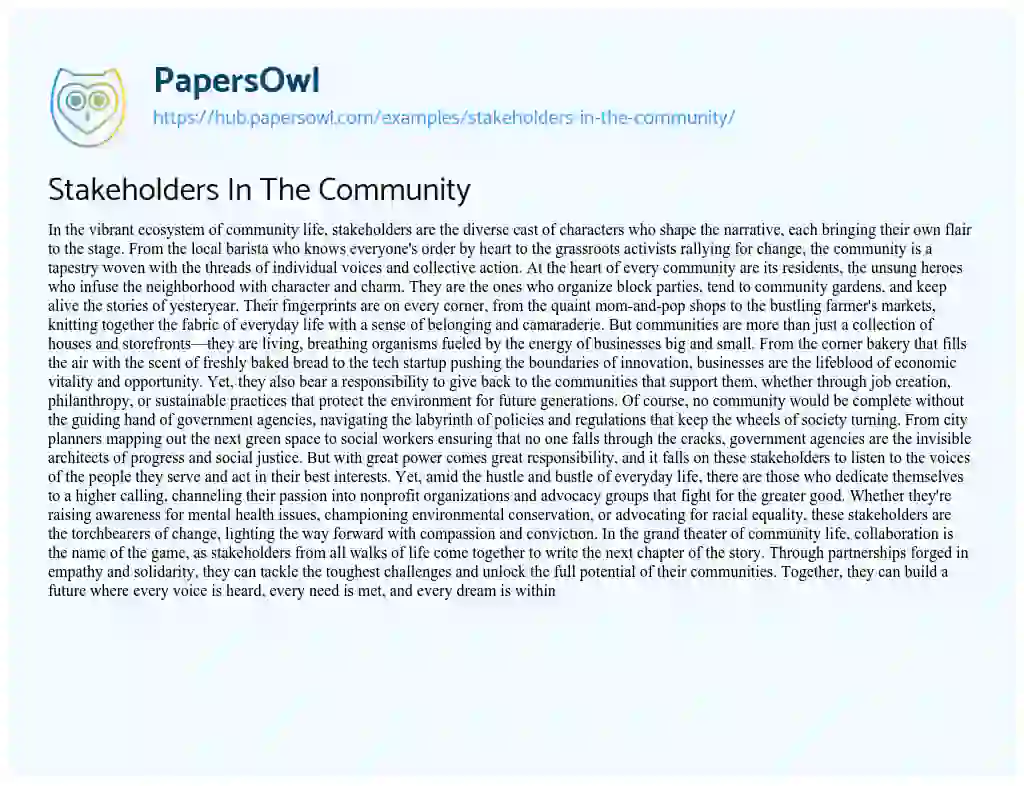 Essay on Stakeholders In The Community