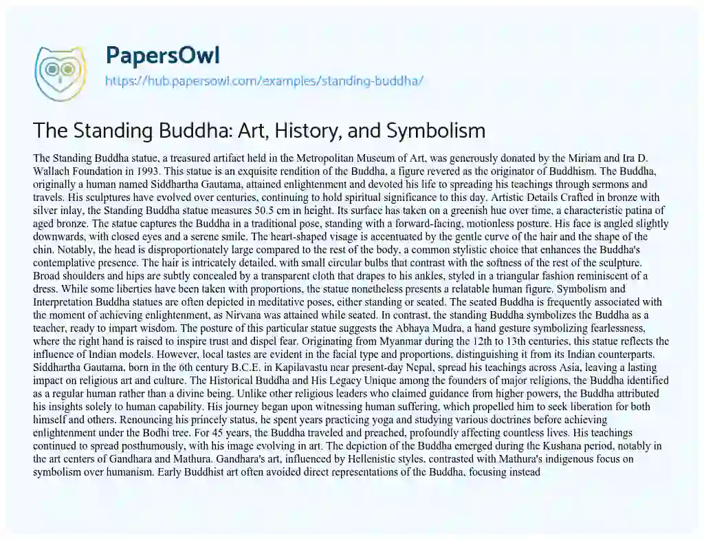 Essay on The Standing Buddha: Art, History, and Symbolism