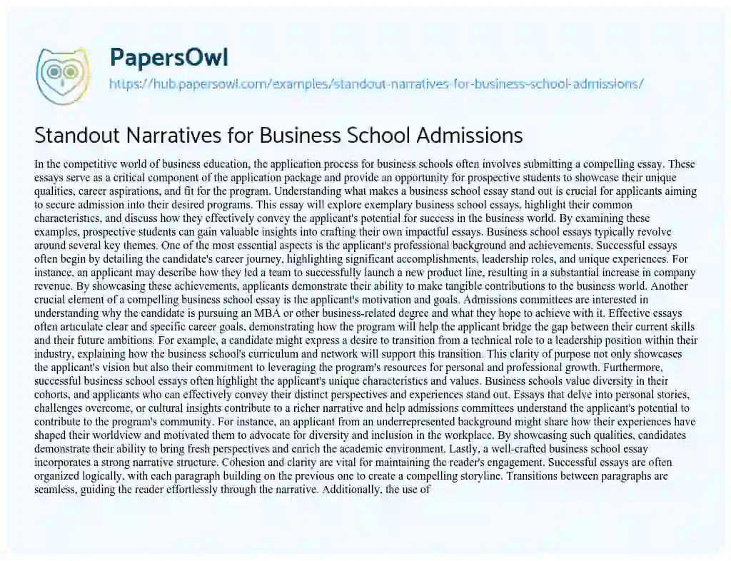 Essay on Standout Narratives for Business School Admissions