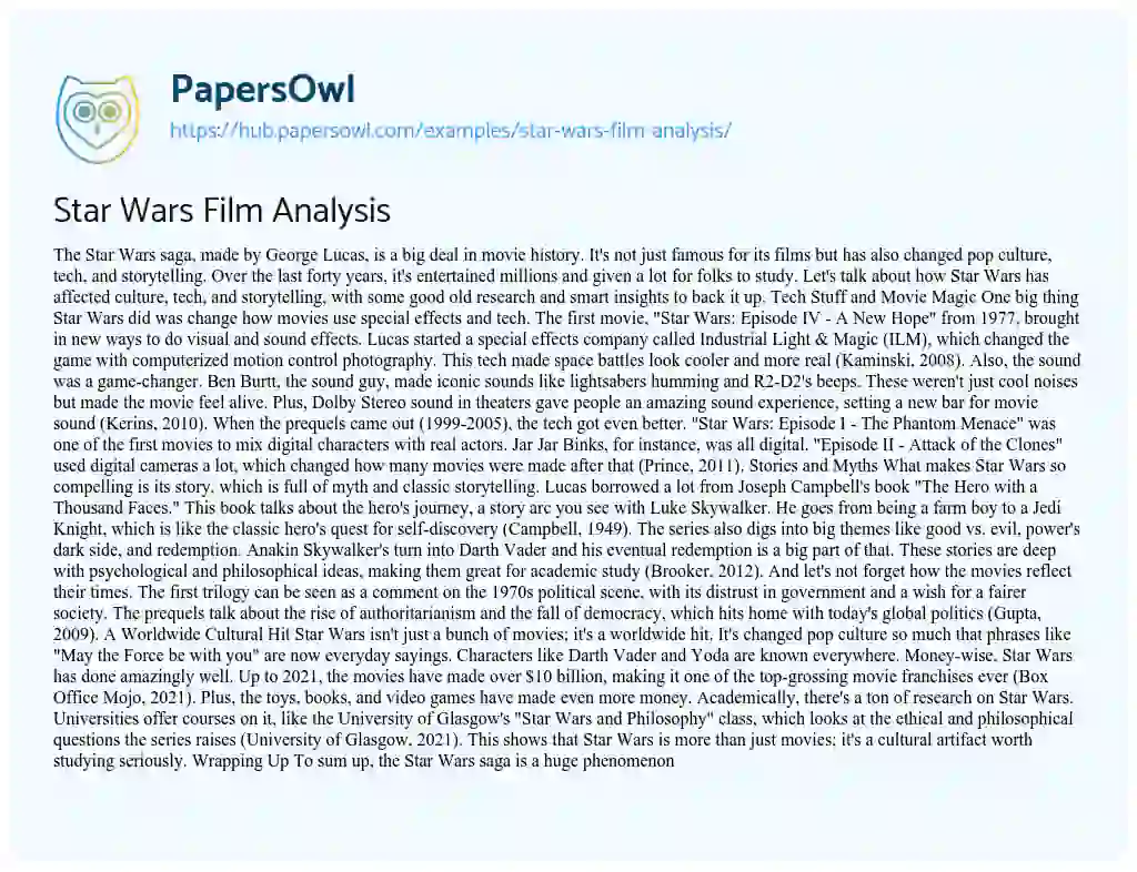 Essay on Star Wars Film Analysis