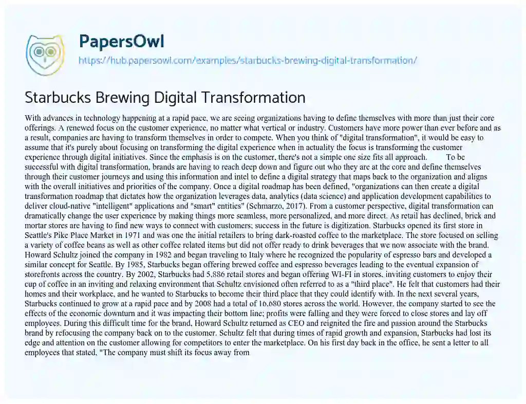Essay on Starbucks Brewing Digital Transformation