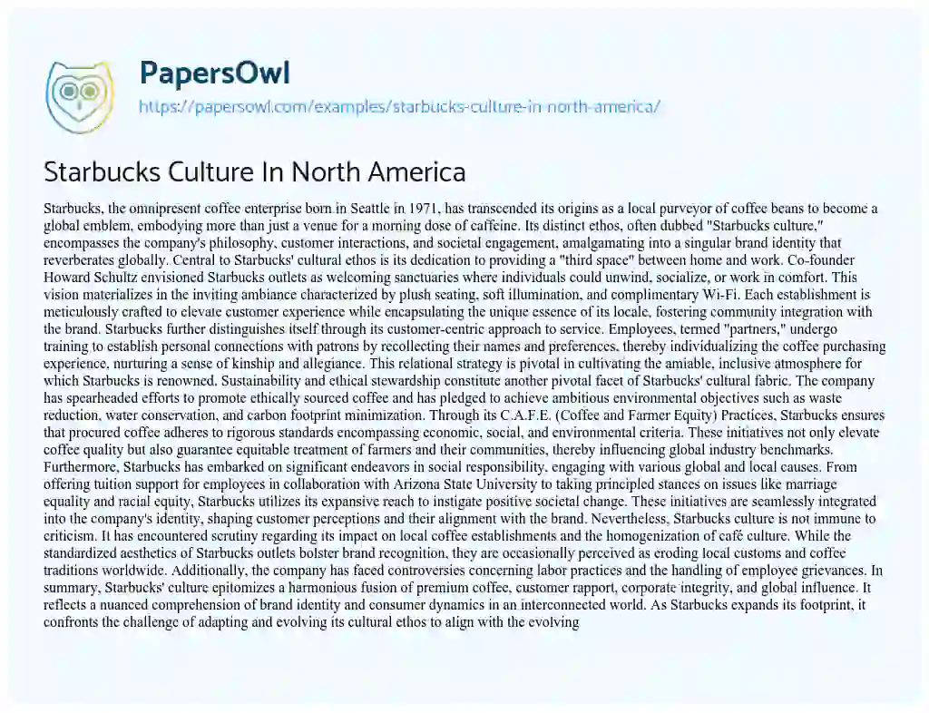 Essay on Starbucks Culture In North America