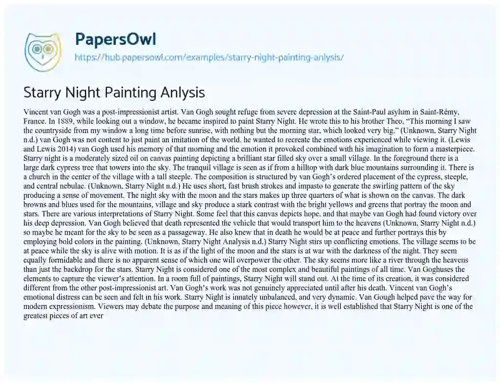 Essay on Starry Night Painting Anlysis