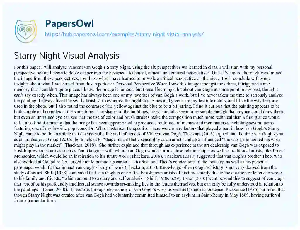 Essay on Starry Night Visual Analysis