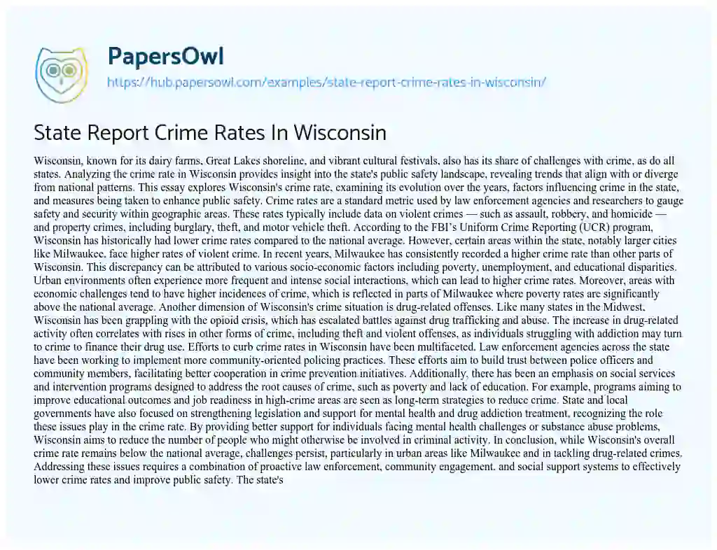 Essay on State Report Crime Rates In Wisconsin