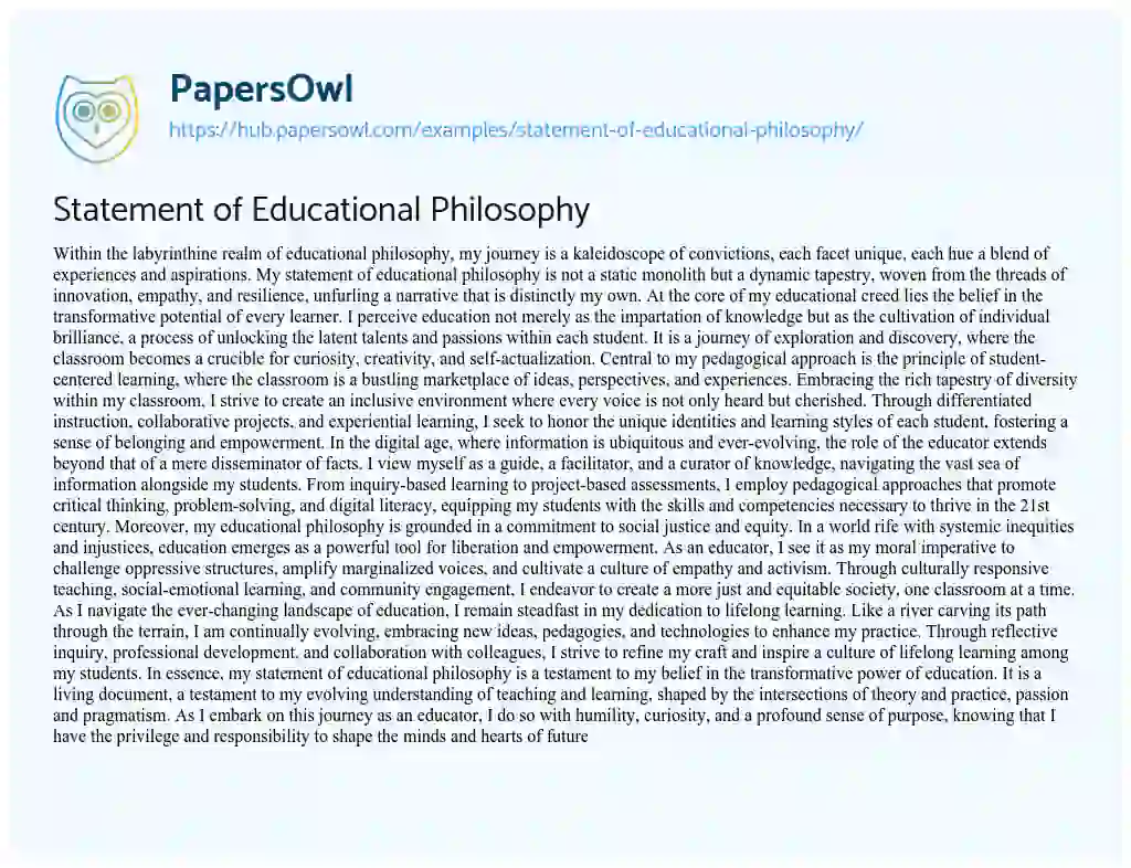 Essay on Statement of Educational Philosophy