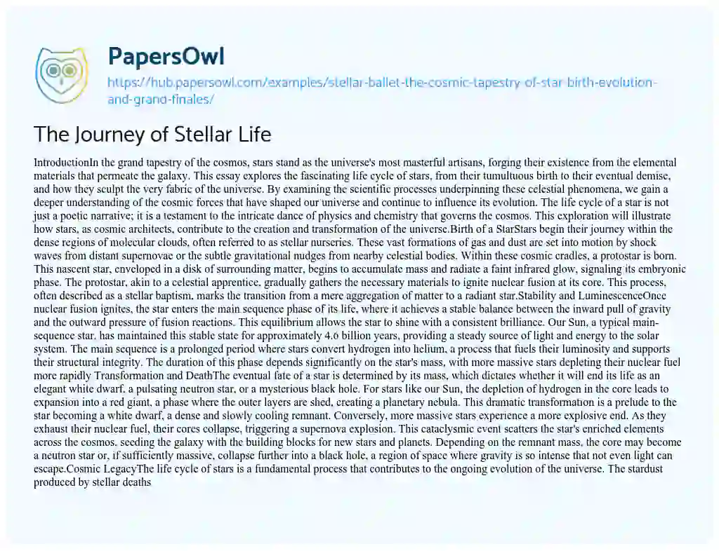 Essay on The Journey of Stellar Life