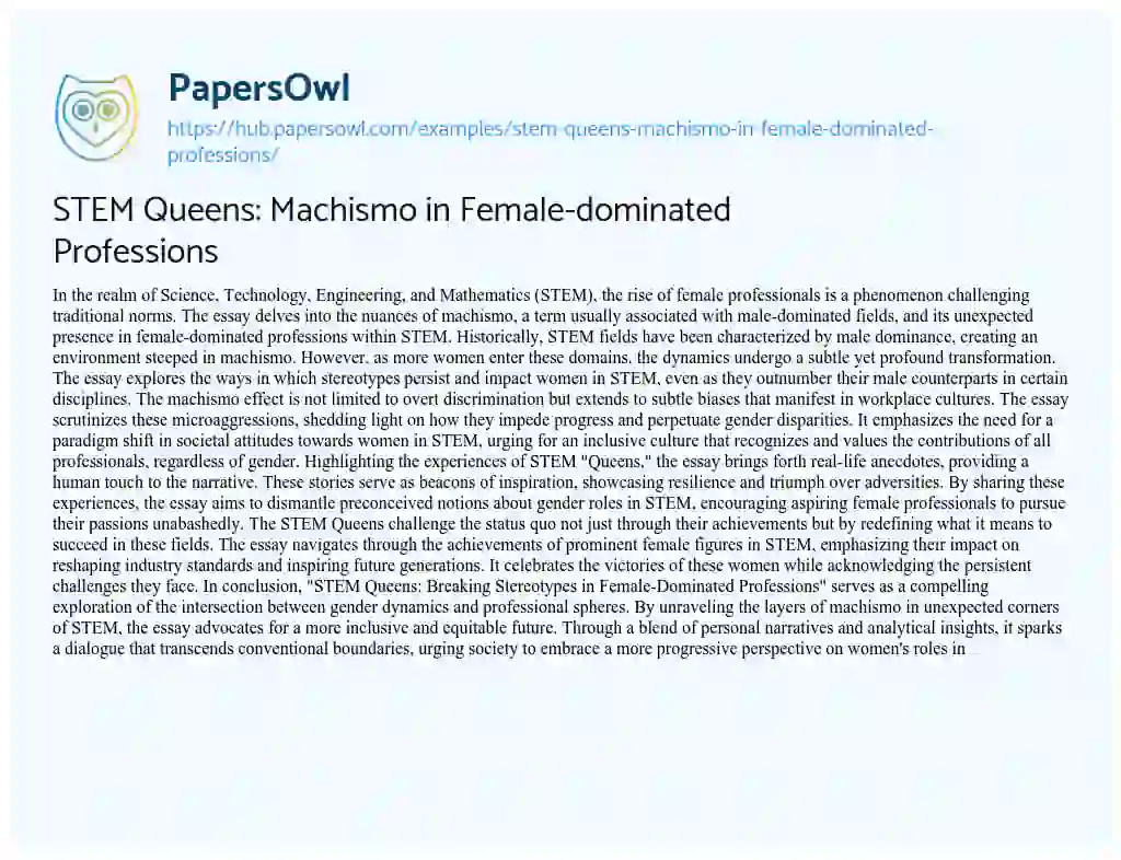 Essay on STEM Queens: Machismo in Female-dominated Professions