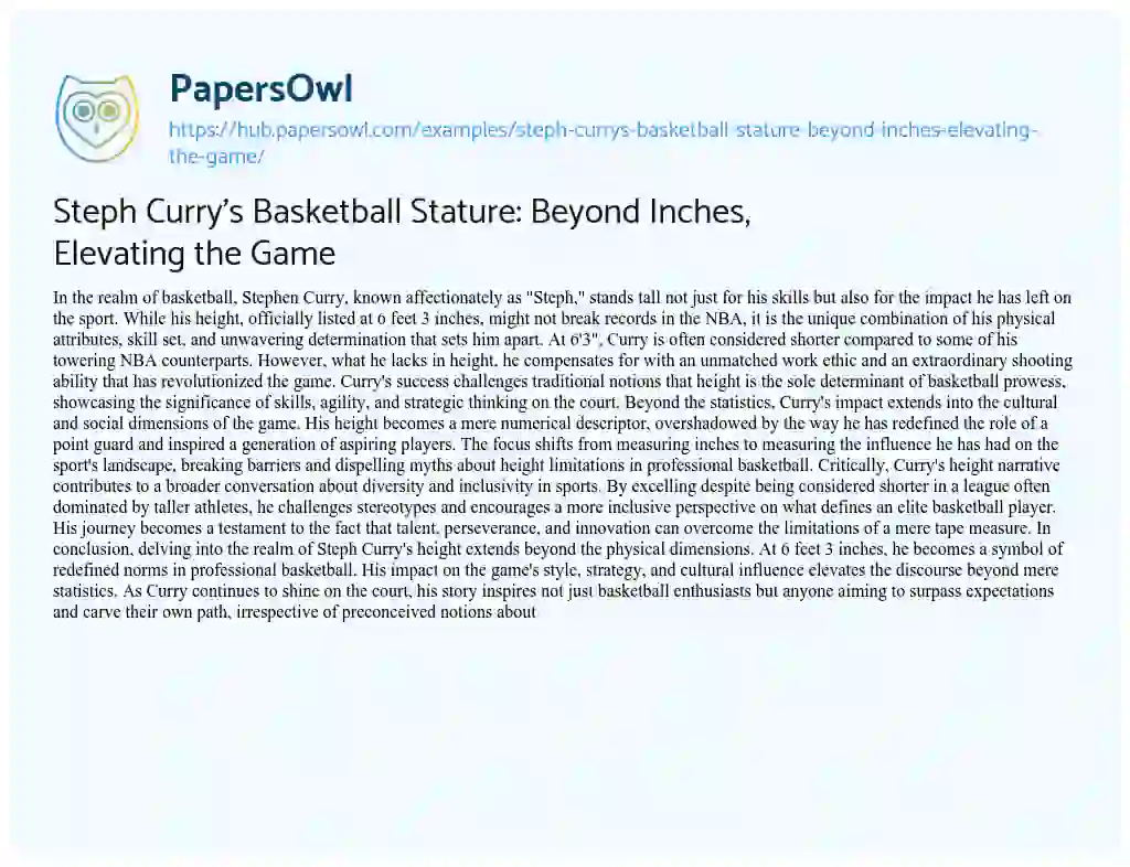 Essay on Steph Curry’s Basketball Stature: Beyond Inches, Elevating the Game