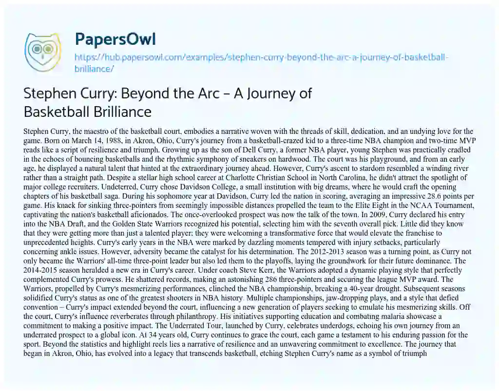 Essay on Stephen Curry: Beyond the Arc – A Journey of Basketball Brilliance