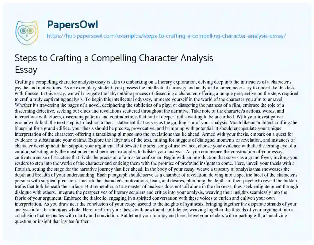 Essay on Steps to Crafting a Compelling Character Analysis Essay