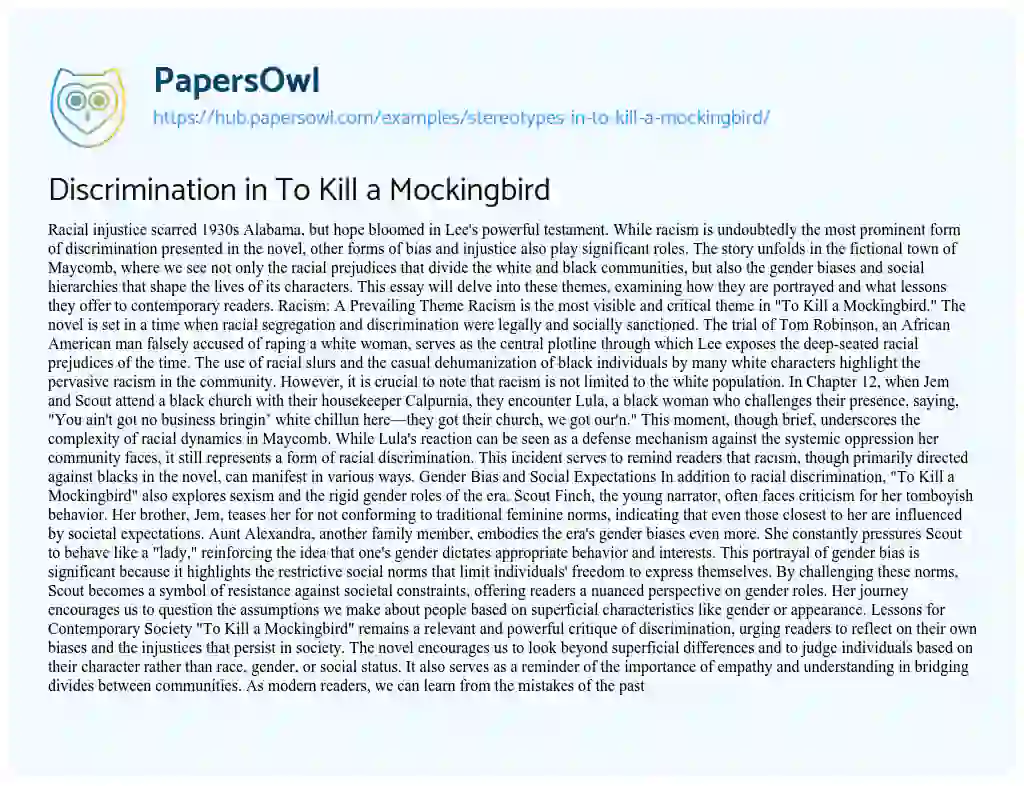 Essay on Discrimination in To Kill a Mockingbird