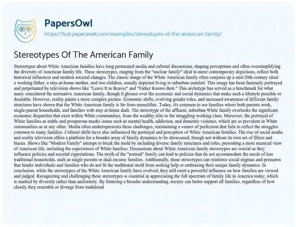 Essay on Stereotypes Of The American Family