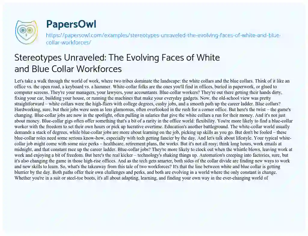 Essay on Stereotypes Unraveled: The Evolving Faces of White and Blue Collar Workforces