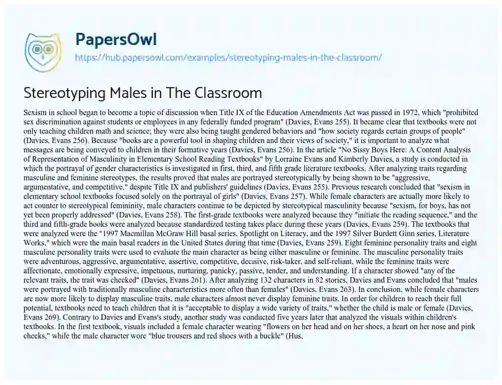 Essay on Stereotyping Males in The Classroom
